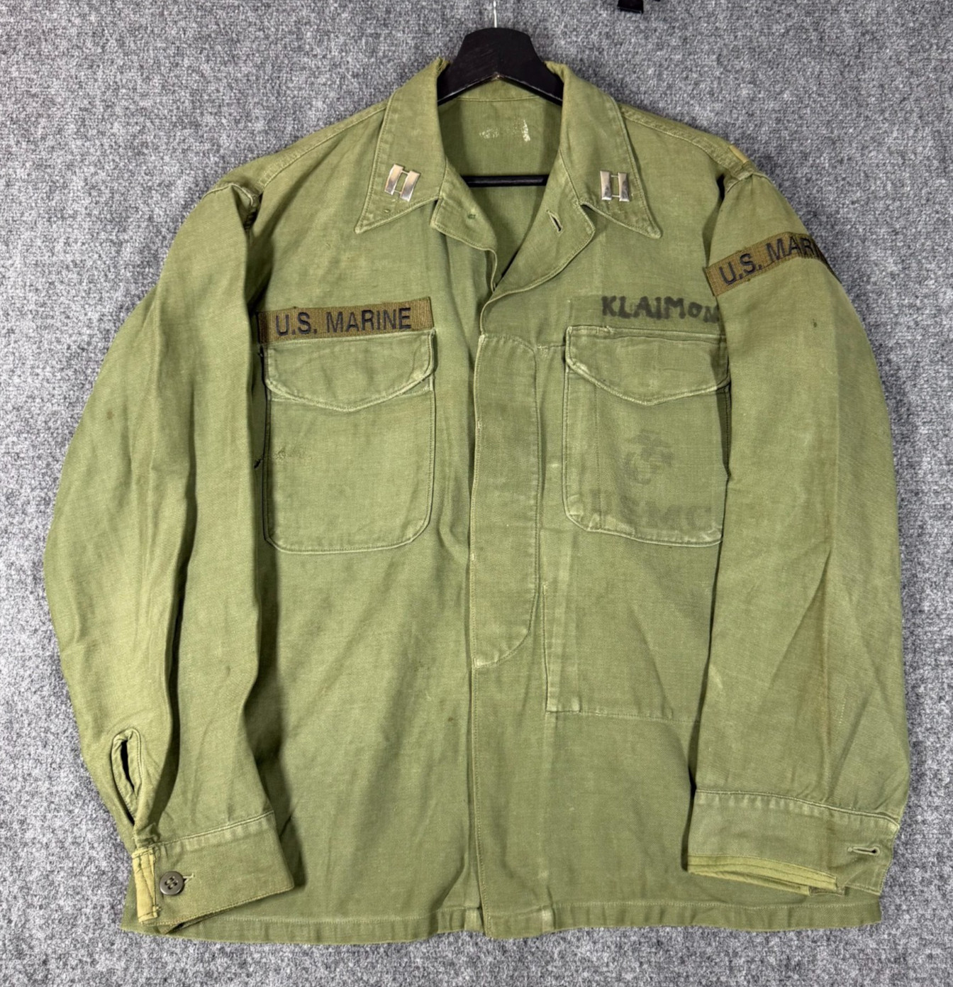 Vintage USMC P56 Utility Shirt Vietnam Era Marine Corps OD Green 22x27