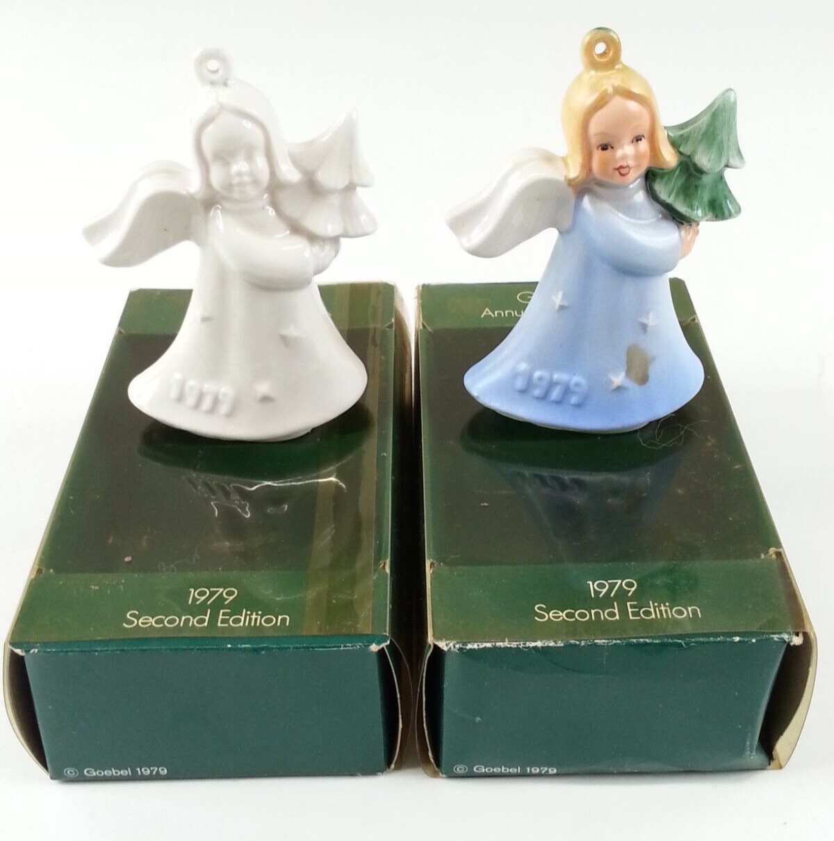 2 Vintage 1979 Goebel Ornaments Angels Holding Tree Figurine With Original Boxes