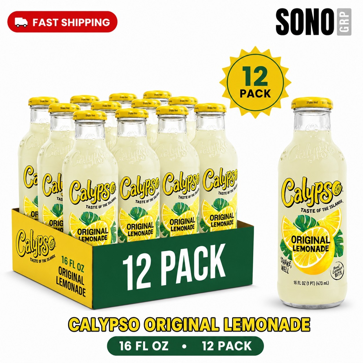 Calypso Original Lemonade 16 Fl Oz, 12 Pack Glass Bottles