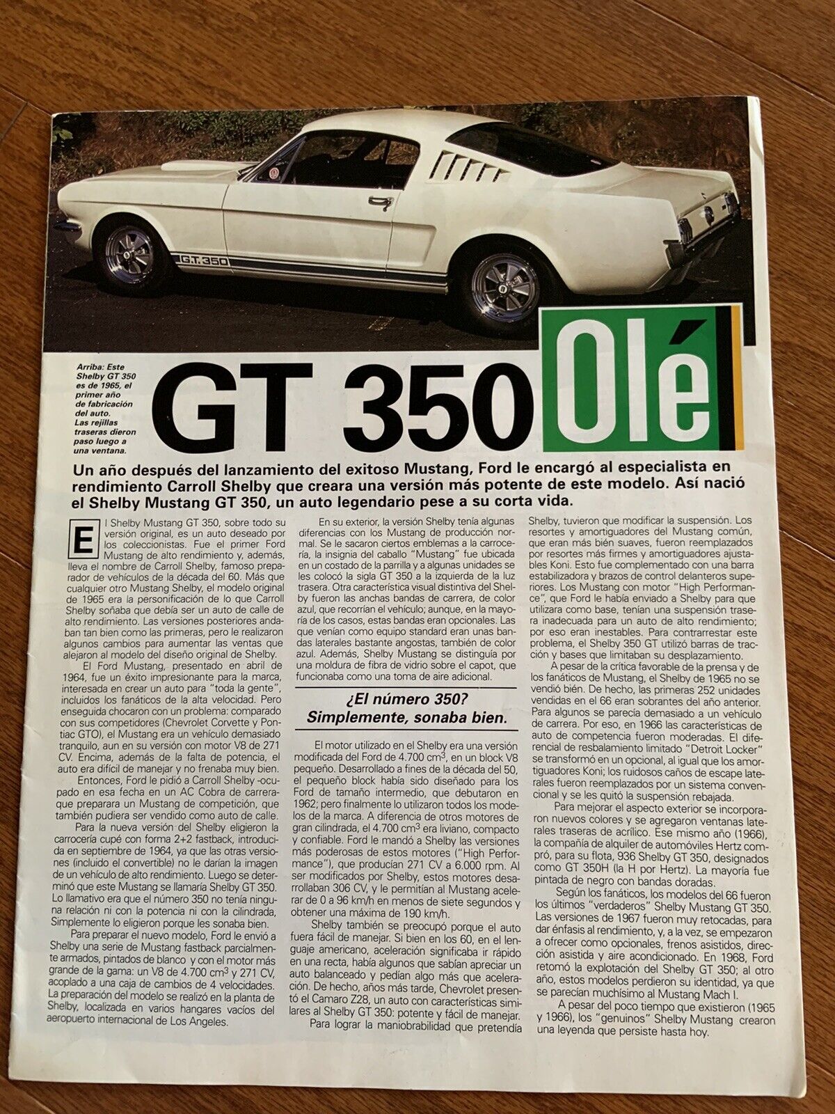 GT 350 Ole Shelby 1965  Fold Out Brochure In Spanish