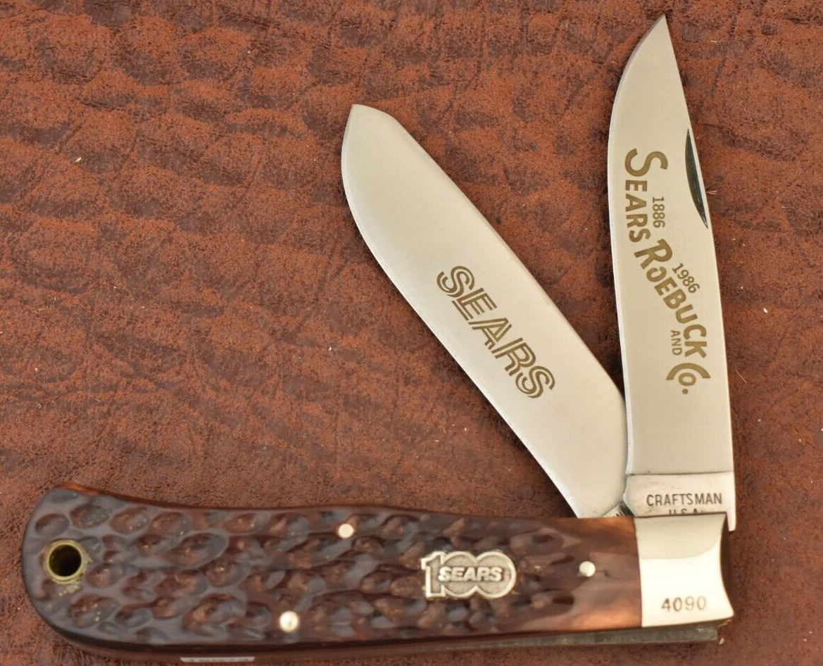 CRAFTSMAN MADE IN USA SEARS & ROEBUCK BONE JUMBO TRAPPER KNIFE 1986 NICE (16073)