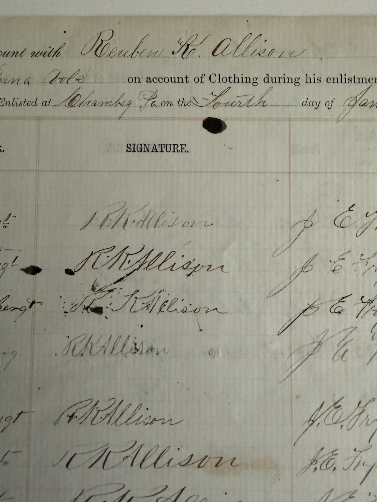 1864 11th Pennsylvania Artillary Clothing Account Document Pair