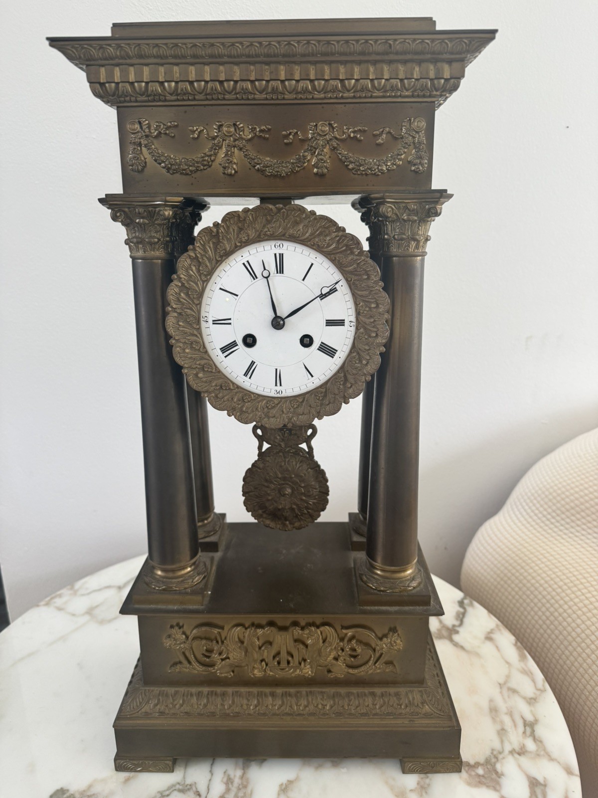 Antique Early 19th Century French Gilt Bronze Portico Mantel Clock Antique Early 19th Century French Gilt Bronze Portico Mantel Clock