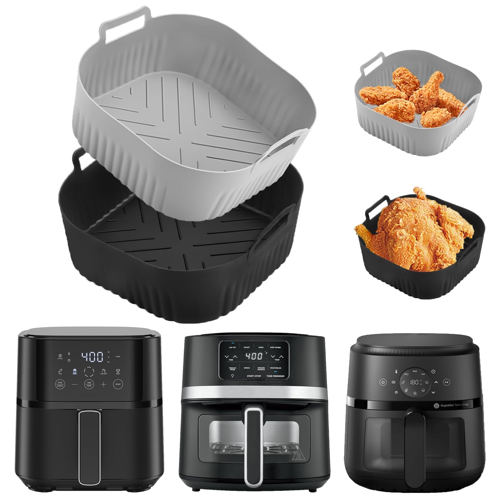 2PCS Silicone Air Fryer Liners for 4-5QT,7.8inch Air Fryer Liners for Chefman...
