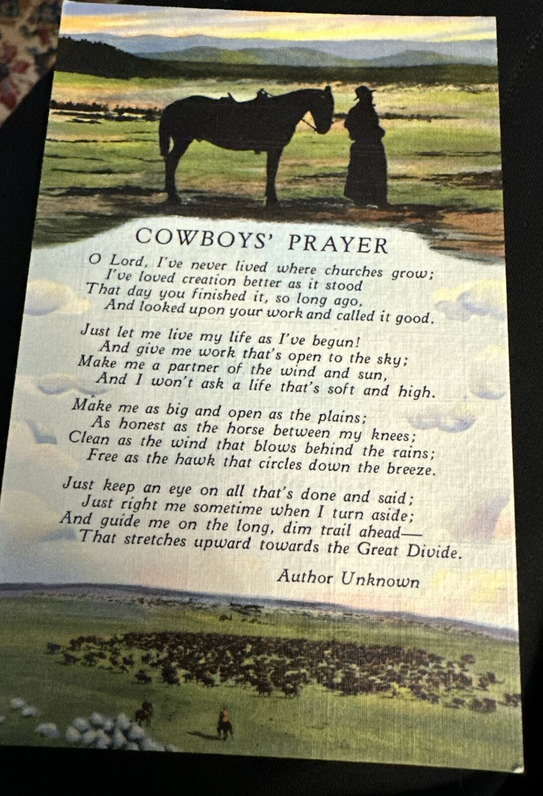 Cowboy Western Postcard Cowboys Prayer Poem Rodeo 1936 Linen