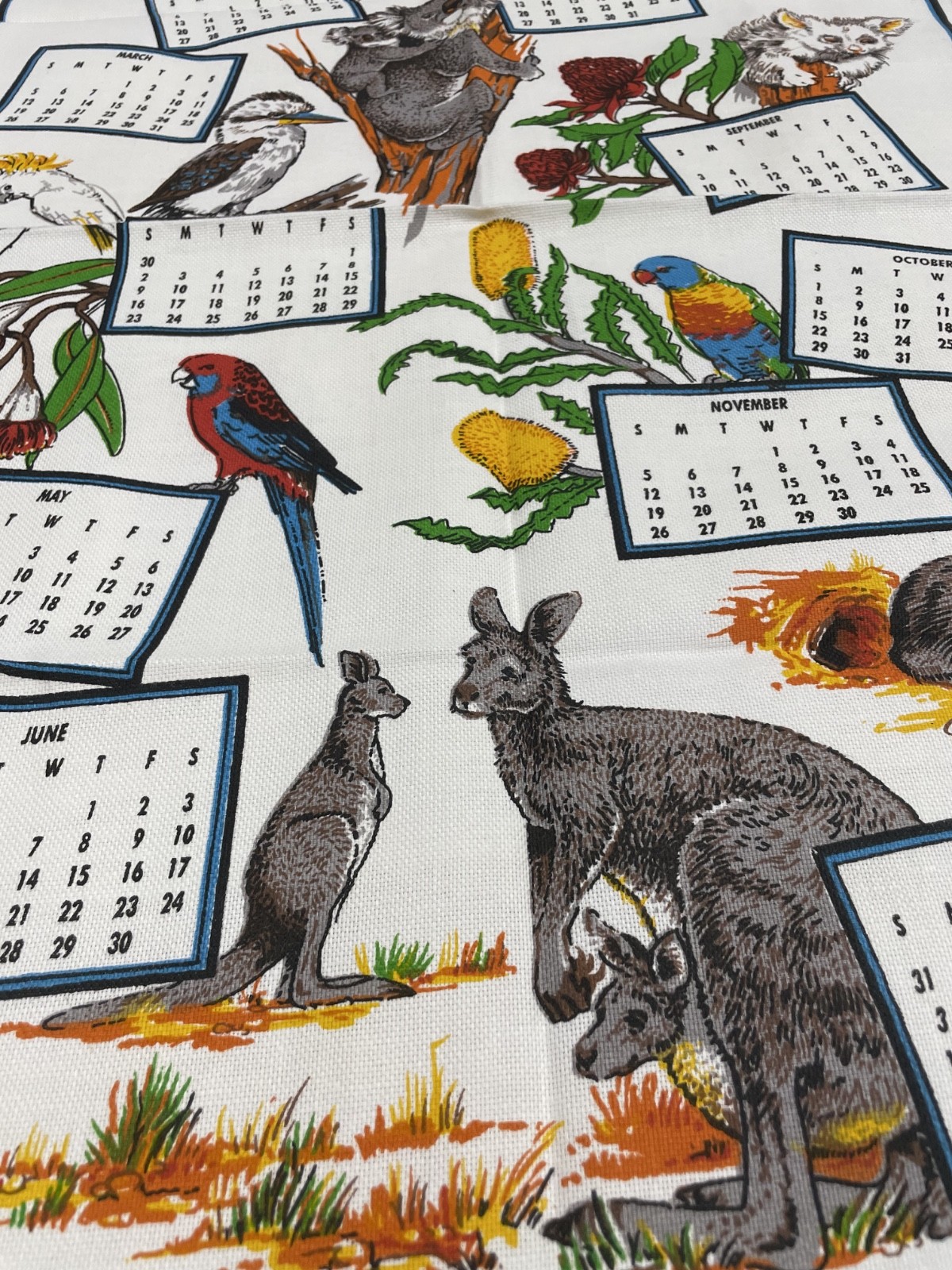 Vintage NOS Australia 2000 Calendar Souvenir Cotton Kitchen Tea Towel - Animals Vintage NOS Australia 2000 Calendar Souvenir Cotton Kitchen Tea Towel - Animals