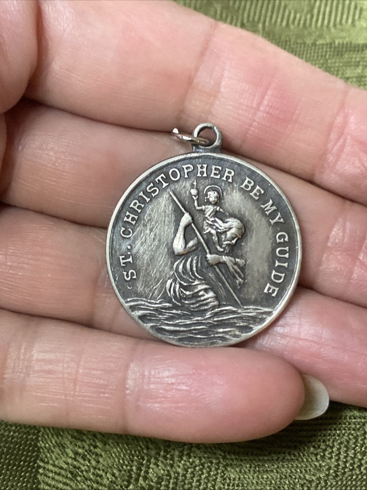 ANTIQUE Vtg Large Size 925 St Christopher Lords Prayer Catholic Pendant Sterling
