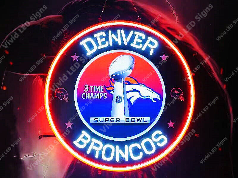 Denver Broncos Football Champions Vivid LED Neon Sign Light Lamp With Dimmer