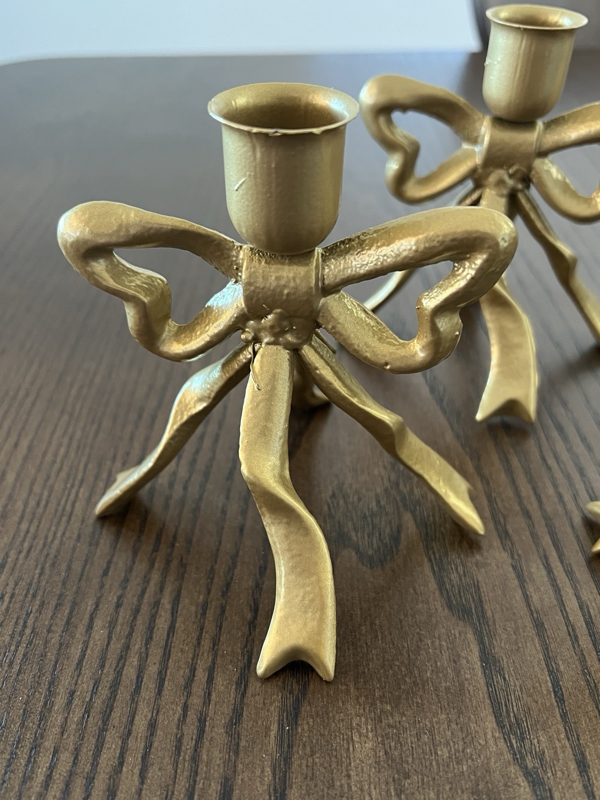 Two Gold Metal Bow Candle Holders Viral TikTok Antique Inspired Home Decor