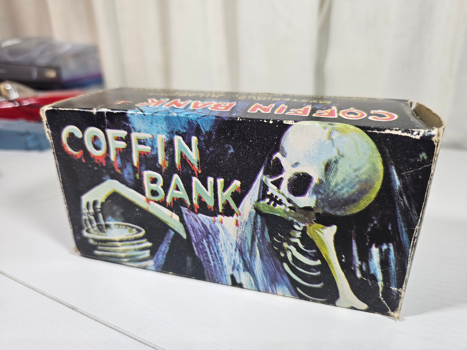 RARE 1960s Ever Last Skeleton Coffin Bank Working Wind Up Coin Bank RARE 1960s Ever Last Skeleton Coffin Bank Working Wind Up Coin Bank
