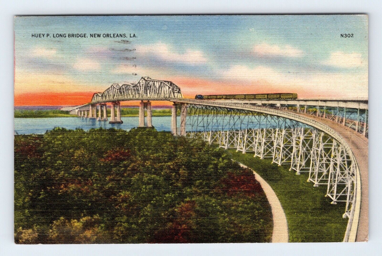 Huey P Long Bridge New Orleans Louisiana LA Linen Postcard M14