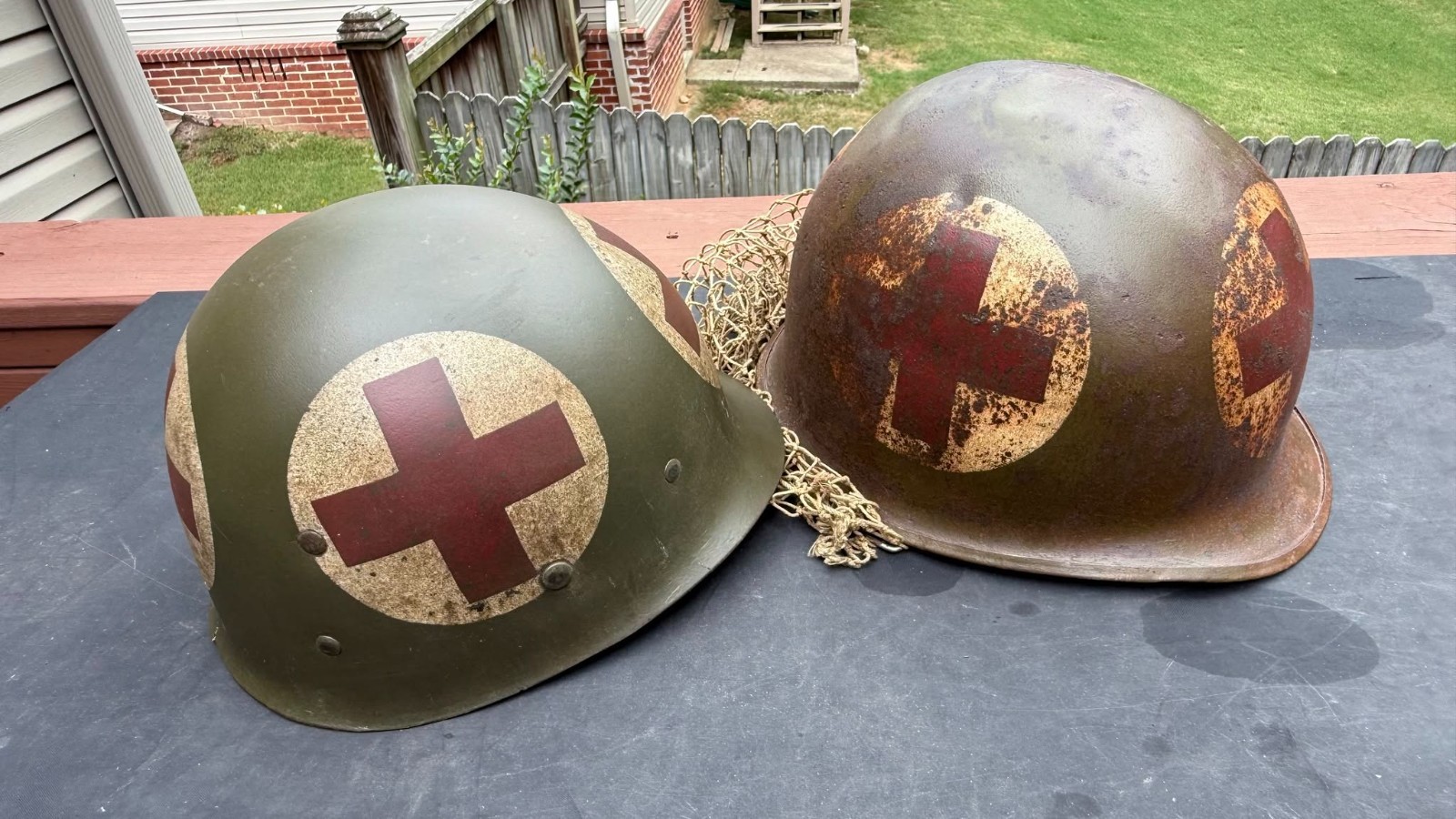 WWII US M1 Swivel Bale Helmet Shell & Westinghouse Liner Set - Repo Medic Paint
