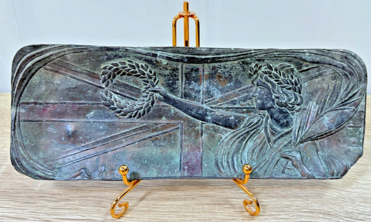 Vintage Japanese Pressed Metal Plaque Britannia Union Jack British Memorabilia