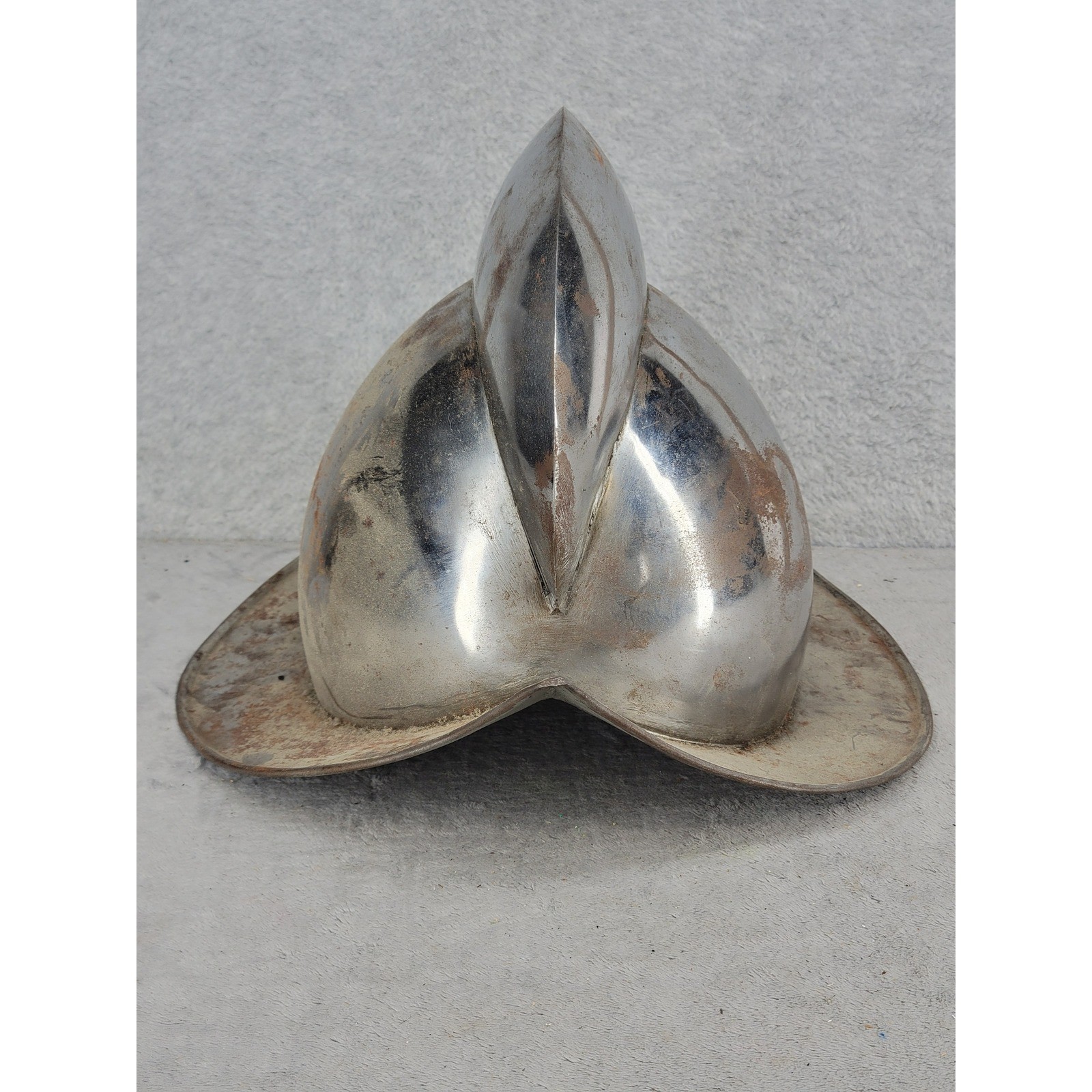 Vintage Spanish Conquistador Morion Helmet Metal Reproduction Silver Chrome 9.5