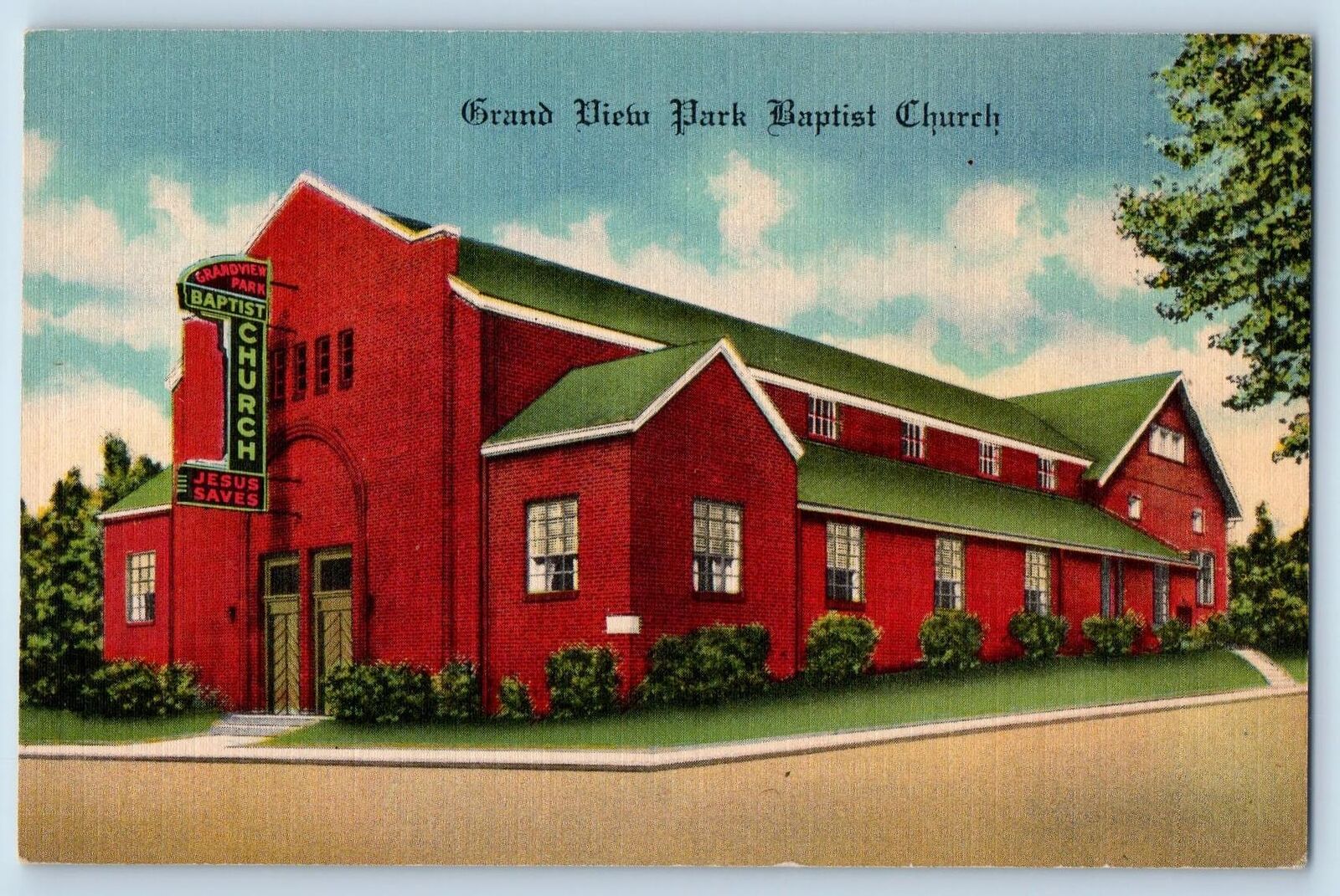 Des Moines Iowa IA Postcard Grand View Park Baptist Church Scene c1940's Vintage
