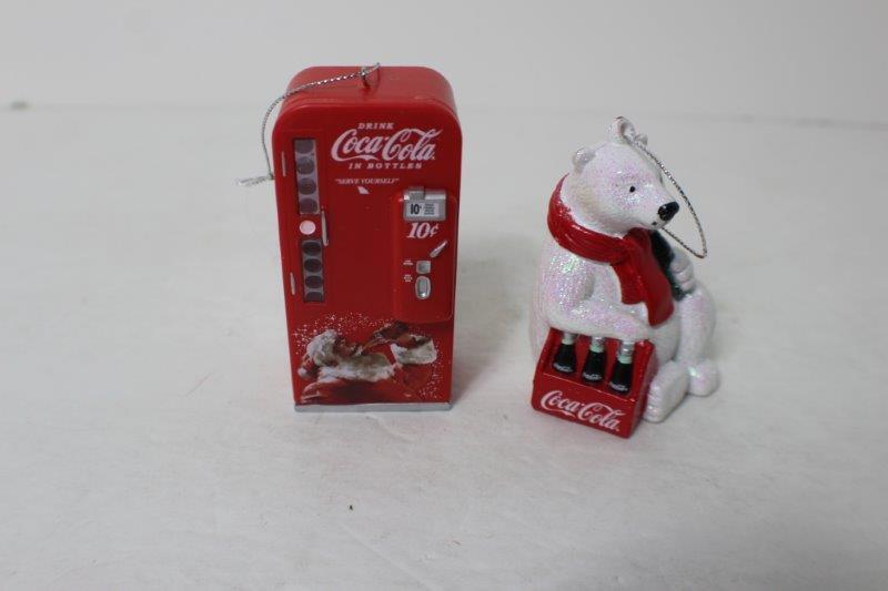 2 NEW 2017 COCA COLA Christmas Ornaments Polar Bear Coke Machine Red White 3.5\