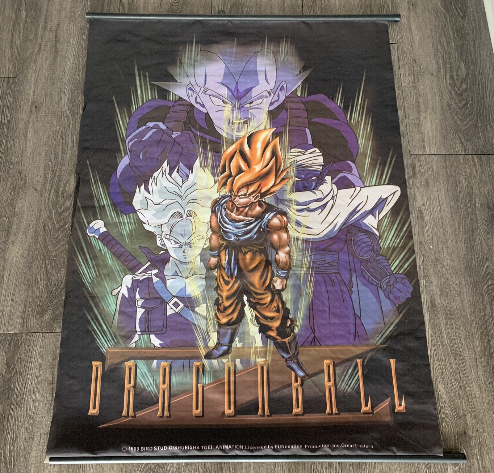 VINTAGE 1999 DragonBall Z Super Saiyan Wall Scroll 40” 29” Goku Japan Anime DBZ