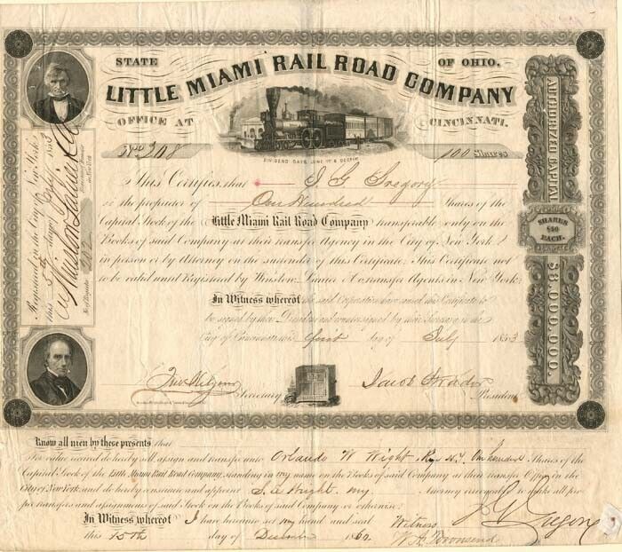 Little Miami Rail Road Co. - Stock Certifcate - Railroad Stocks