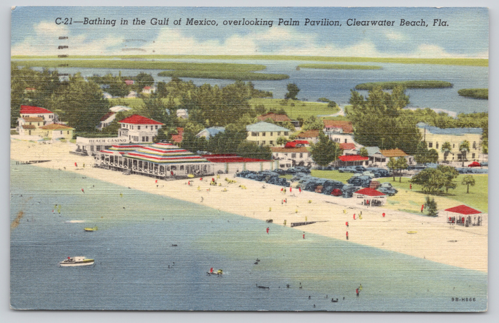 Postcard Clearwater Beach, Florida Bathing in the Gulf 1951 Linen a528