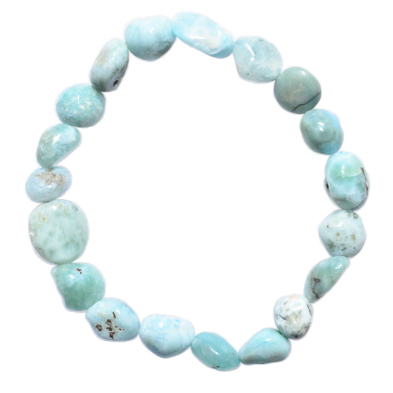 CHARGED Natural Brazilian Larimar Crystal Nugget Bead Stretchy Bracelet