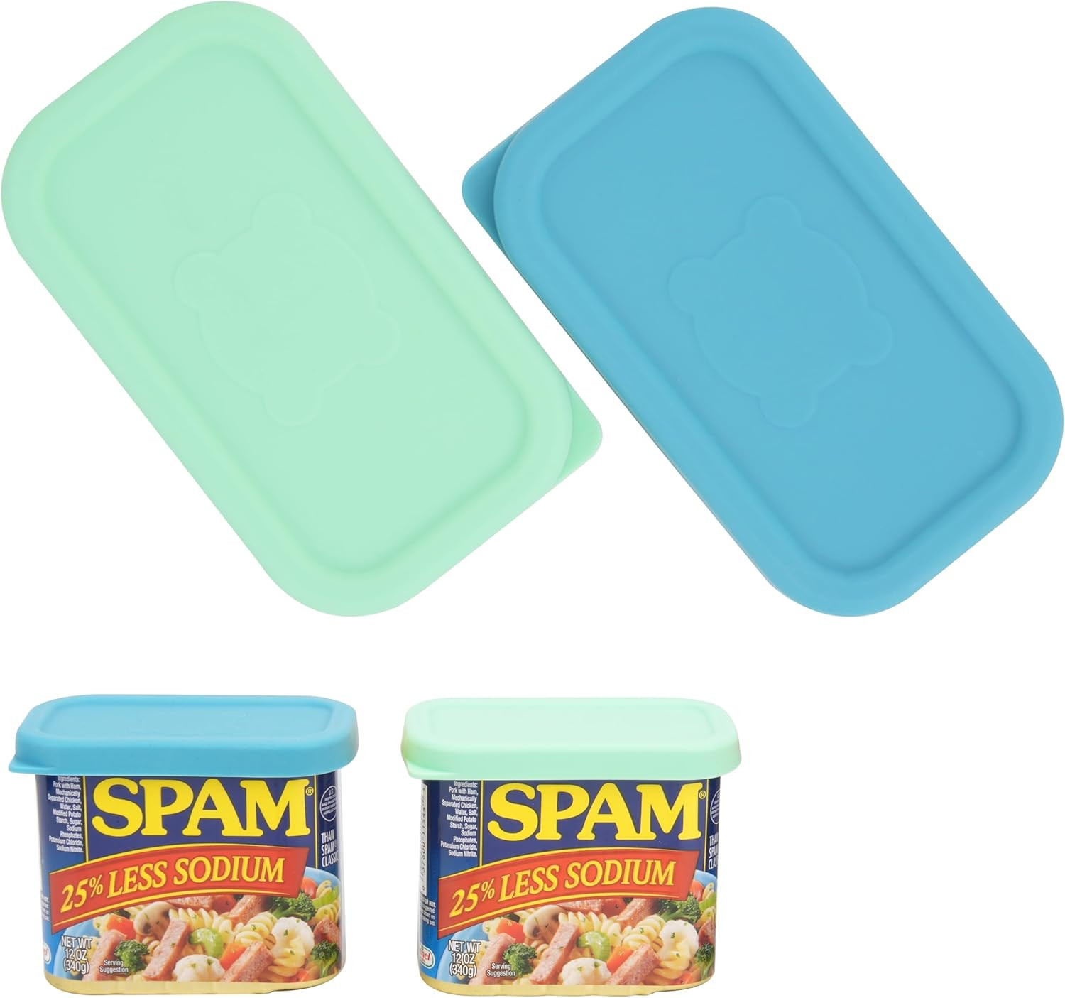 2Pc Silicone Lids for 12oz Spam Cans | Rectangle Food Covers Freezer Safe