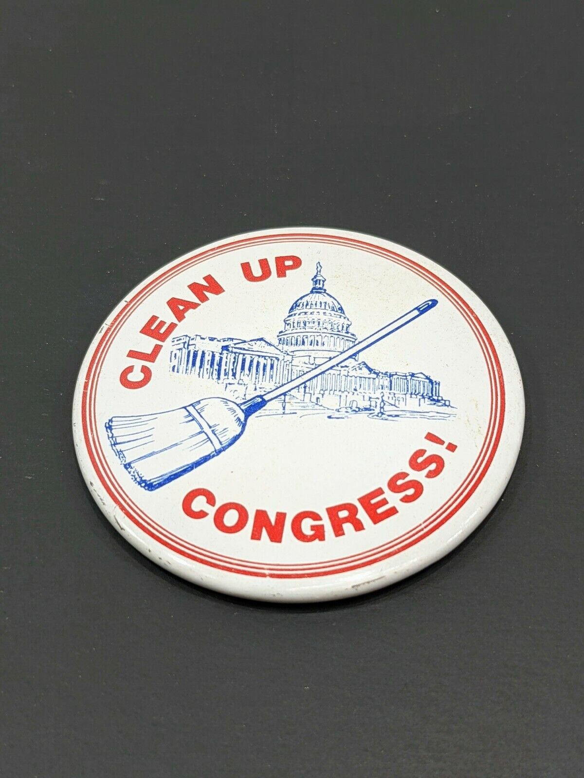 Vintage Clean Up Congress Campaign Button - Clean the Swamp                    
