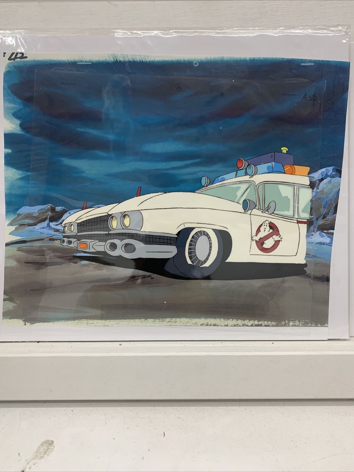 the real ghostbusters Ecto 1 Cel And copy background