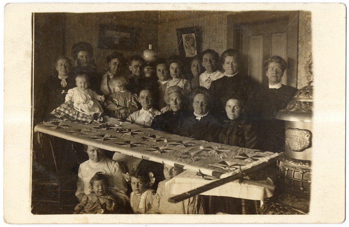 RPPC Quilting Bee In Progress, Pinwheel Design, 1912, Real Photo Postcard