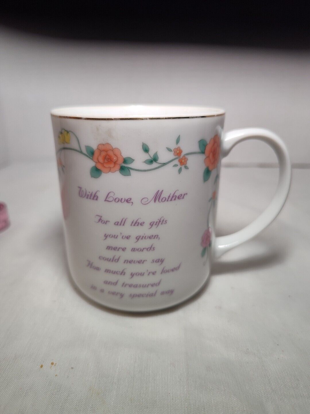 Vintage Russ Berrie & Co With Love Mother Fine Porcelain Floral Coffee Tea Mug