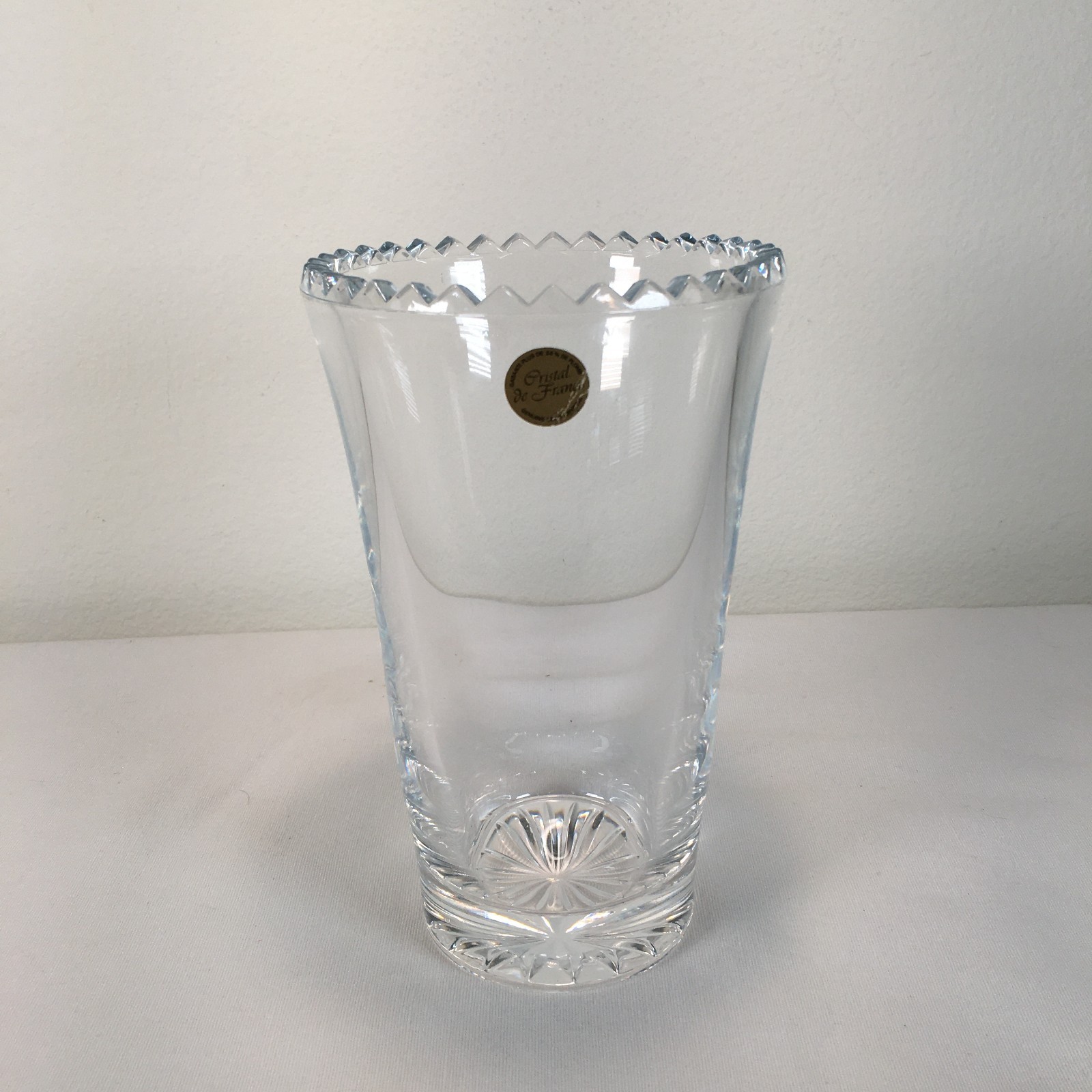 Vintage Cristal de France Genuine Lead Crystal Vase Heavy Weight Cut Edge 8 Vintage Cristal de France Genuine Lead Crystal Vase Heavy Weight Cut Edge 8