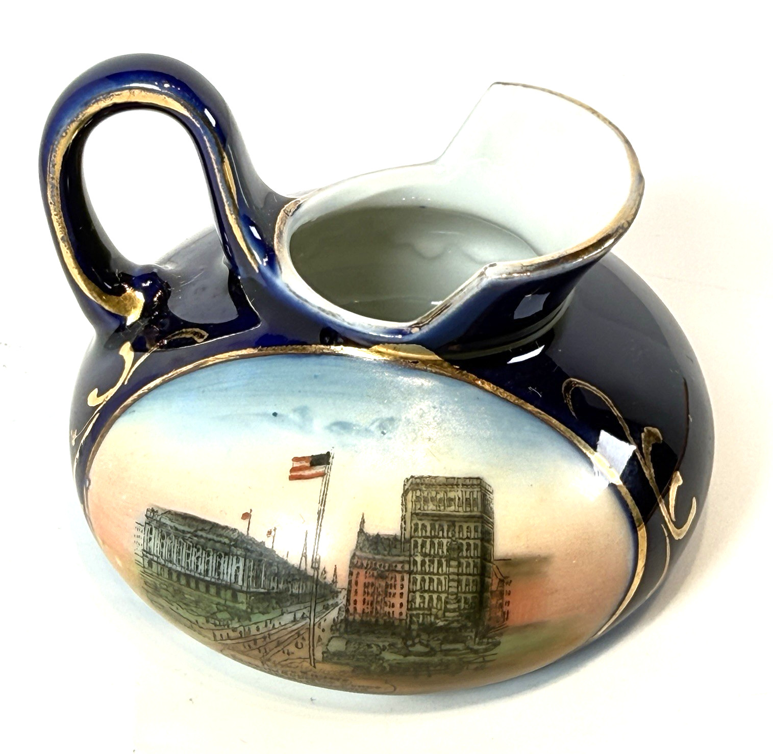 CLEVELAND OHIO OH Antique Souvenir PUBLIC SQUARE Cobalt Trinket China Creamer CLEVELAND OHIO OH Antique Souvenir PUBLIC SQUARE Cobalt Trinket China Creamer