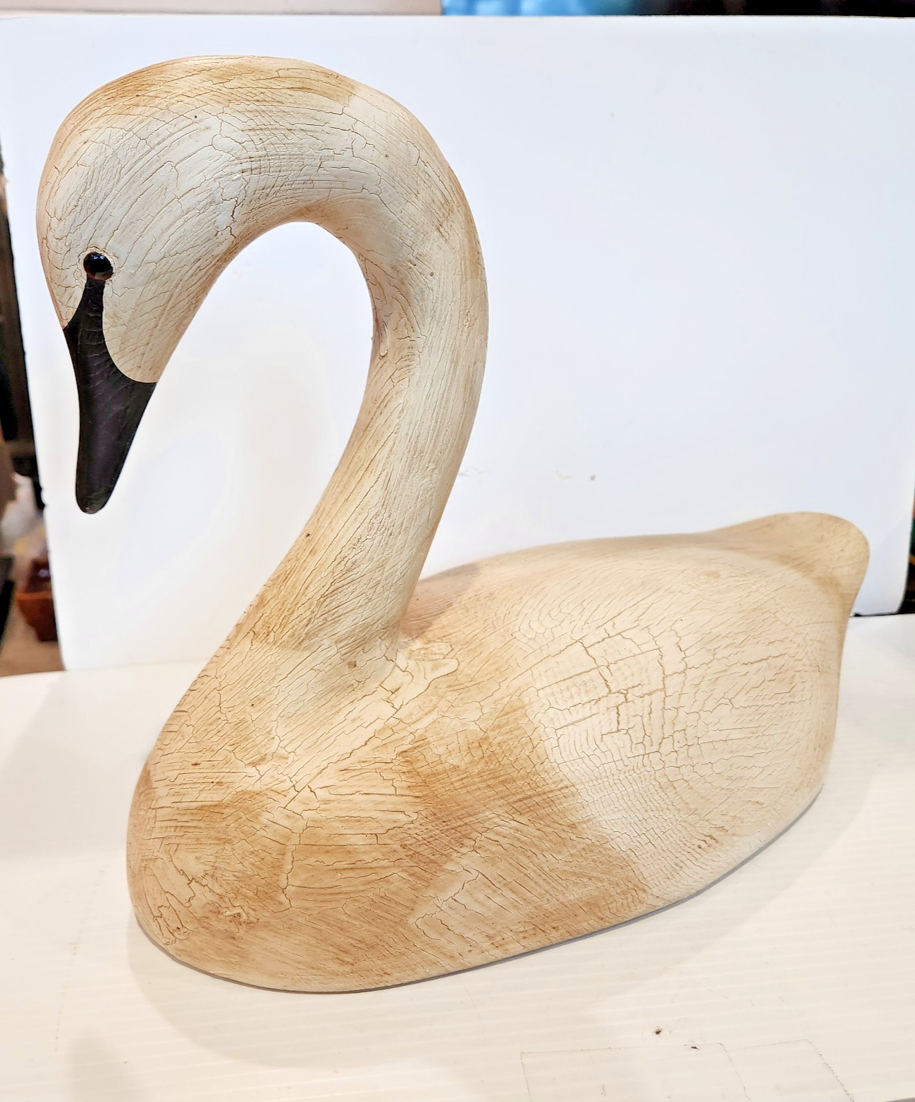 Solid Wood White Swan Hand Carved Unknown Maker Large 19 x 12 x 9 Solid Wood White Swan Hand Carved Unknown Maker Large 19 x 12 x 9