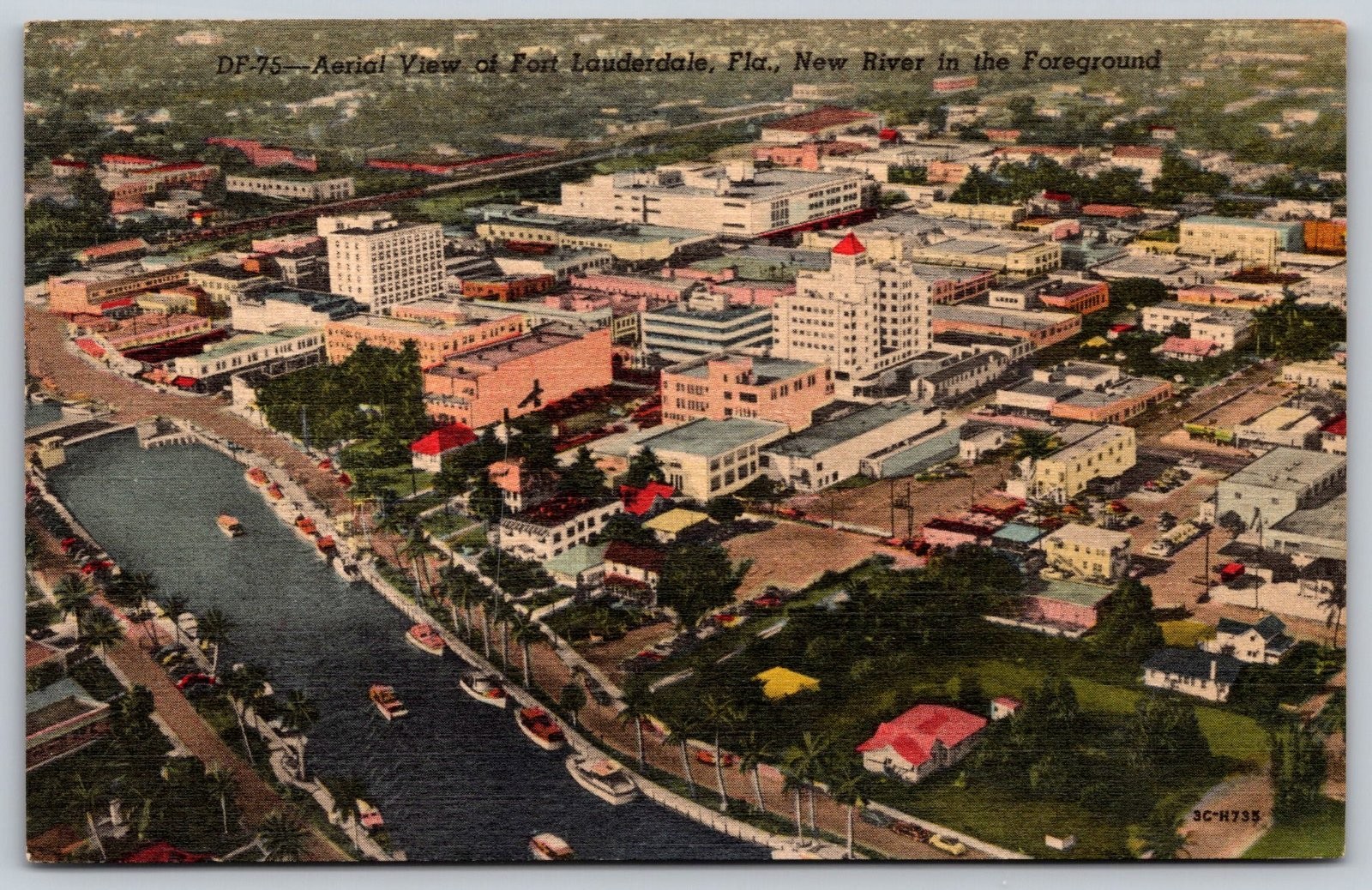Aerial View Fort Lauderdale Florida New River Curt Teich Postcard PC242 Aerial View Fort Lauderdale Florida New River Curt Teich Postcard PC242