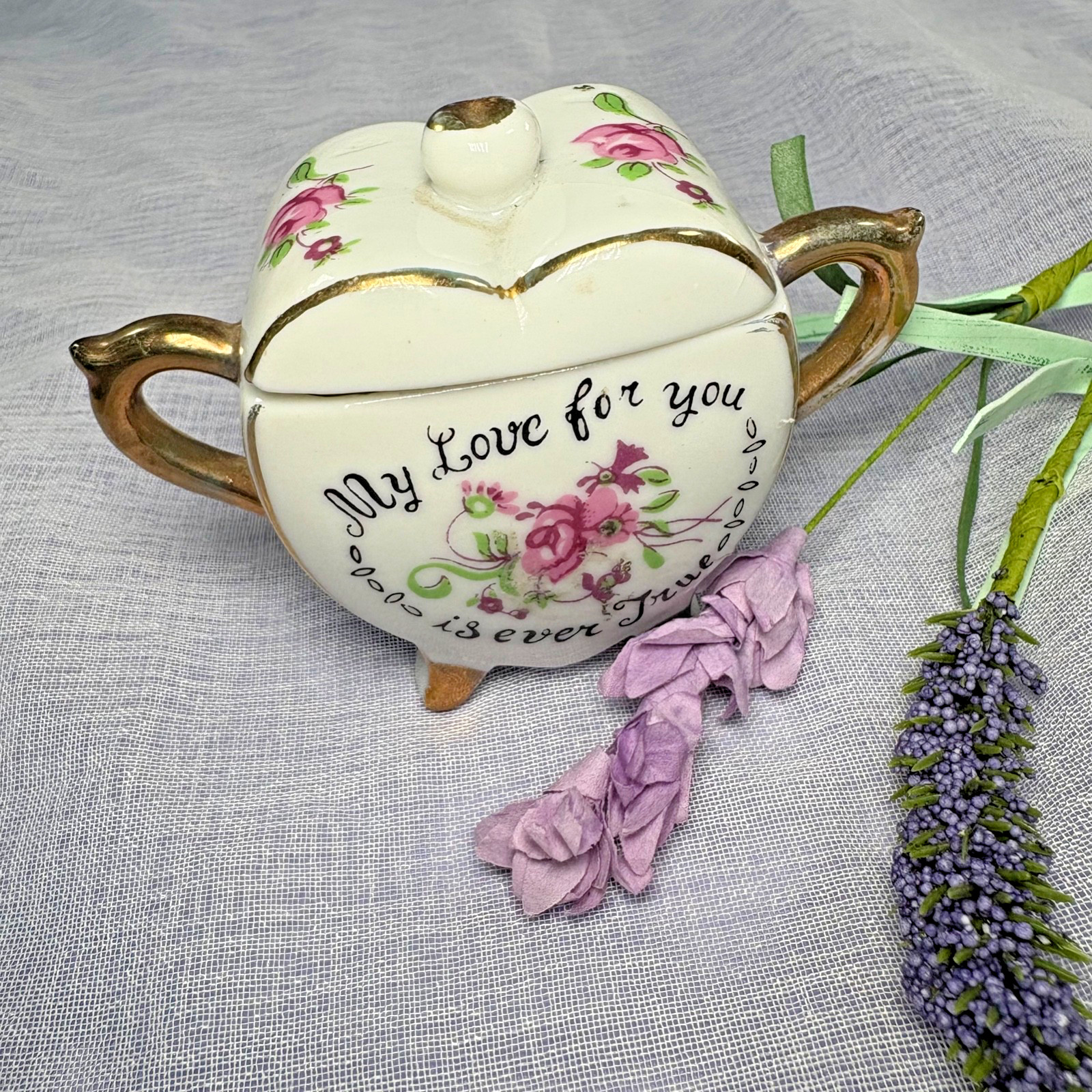Vtg Enesco Japan Trinket Heart Jar 