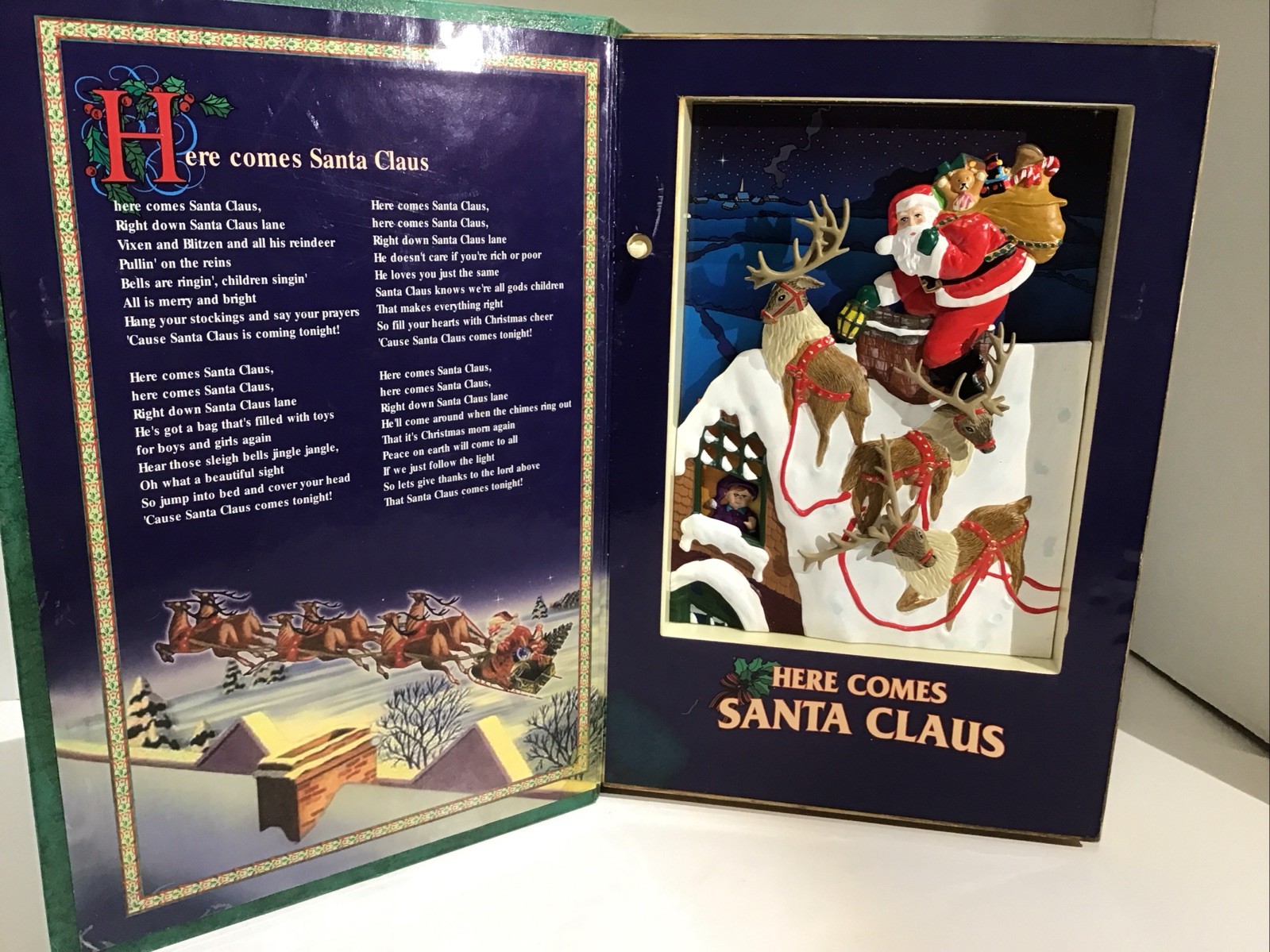 ANIMATED MR CHRISTMAS MUSICAL BOOK HERE COMES SANTA CLAUS COMPLETE W/BOX WORKS
