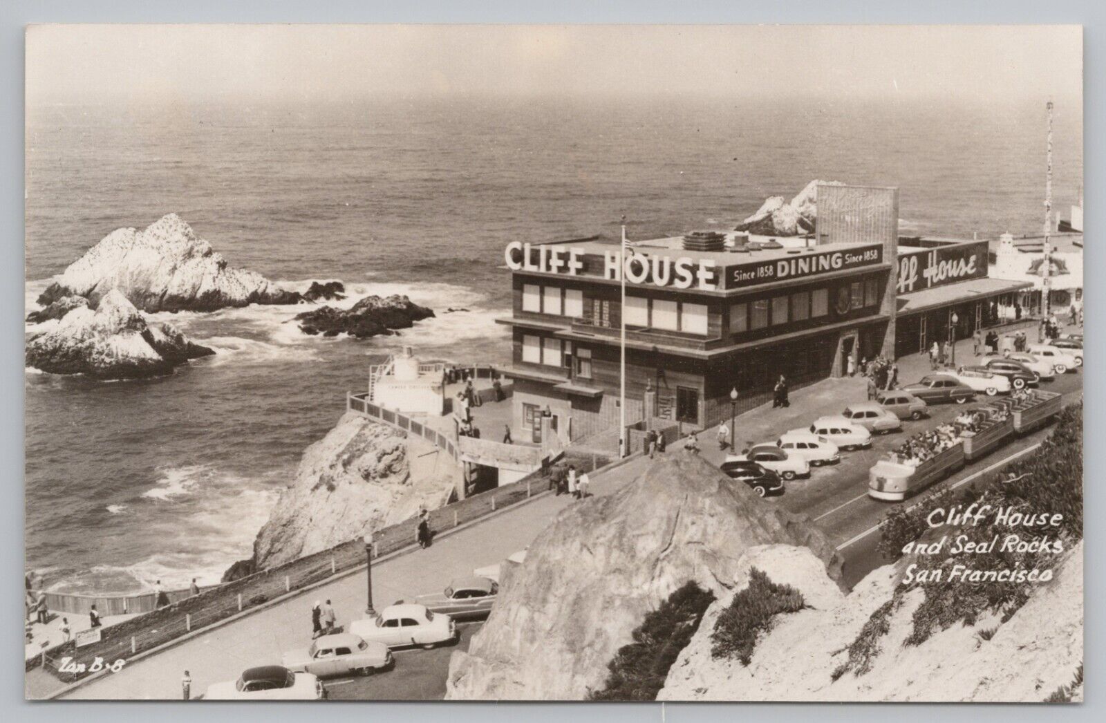 RPPC San Fracisco CA Cliff House and Seal Rocks Parked Cars c1950 Photo Postcard