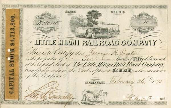 Little Miami Railroad - Stock Certificate - Railroad Stocks