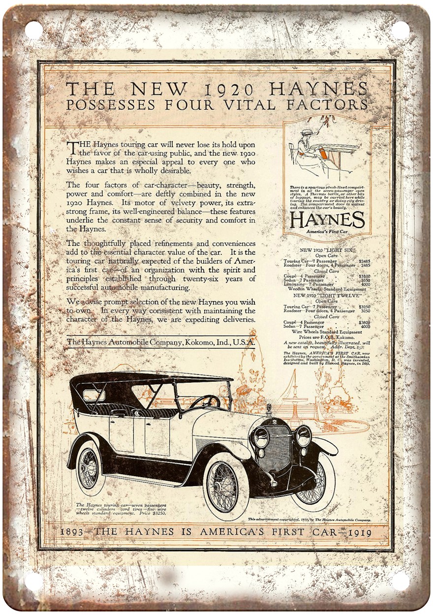 1920 Haynes Vintage Automobile Ad Retro Look Metal Sign AM8701
