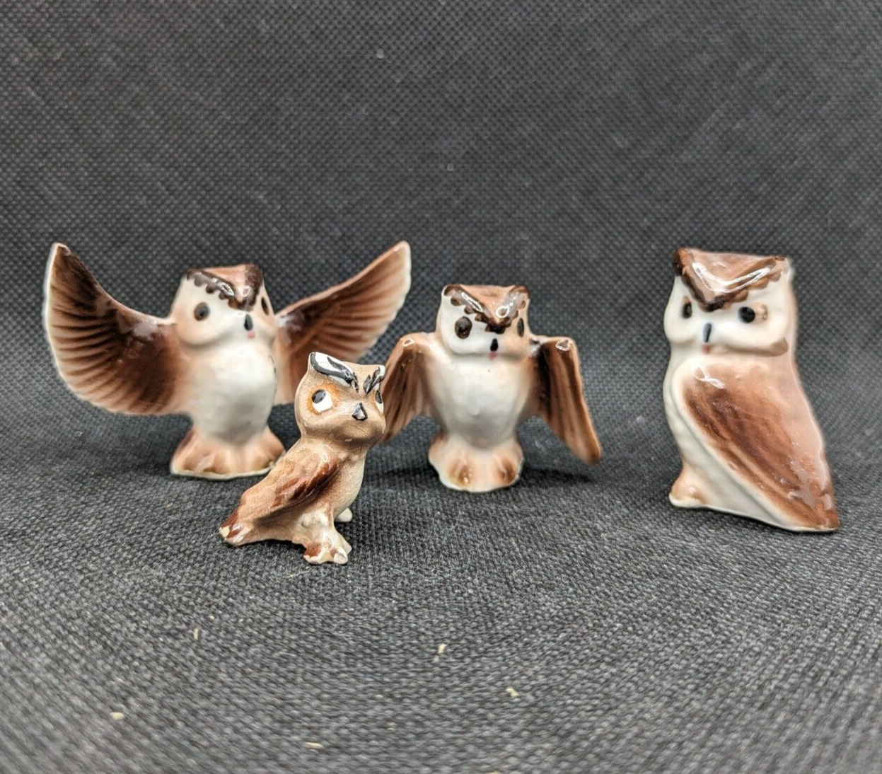 Set of 4 Vintage porcelain bone china Owl Family Miniature