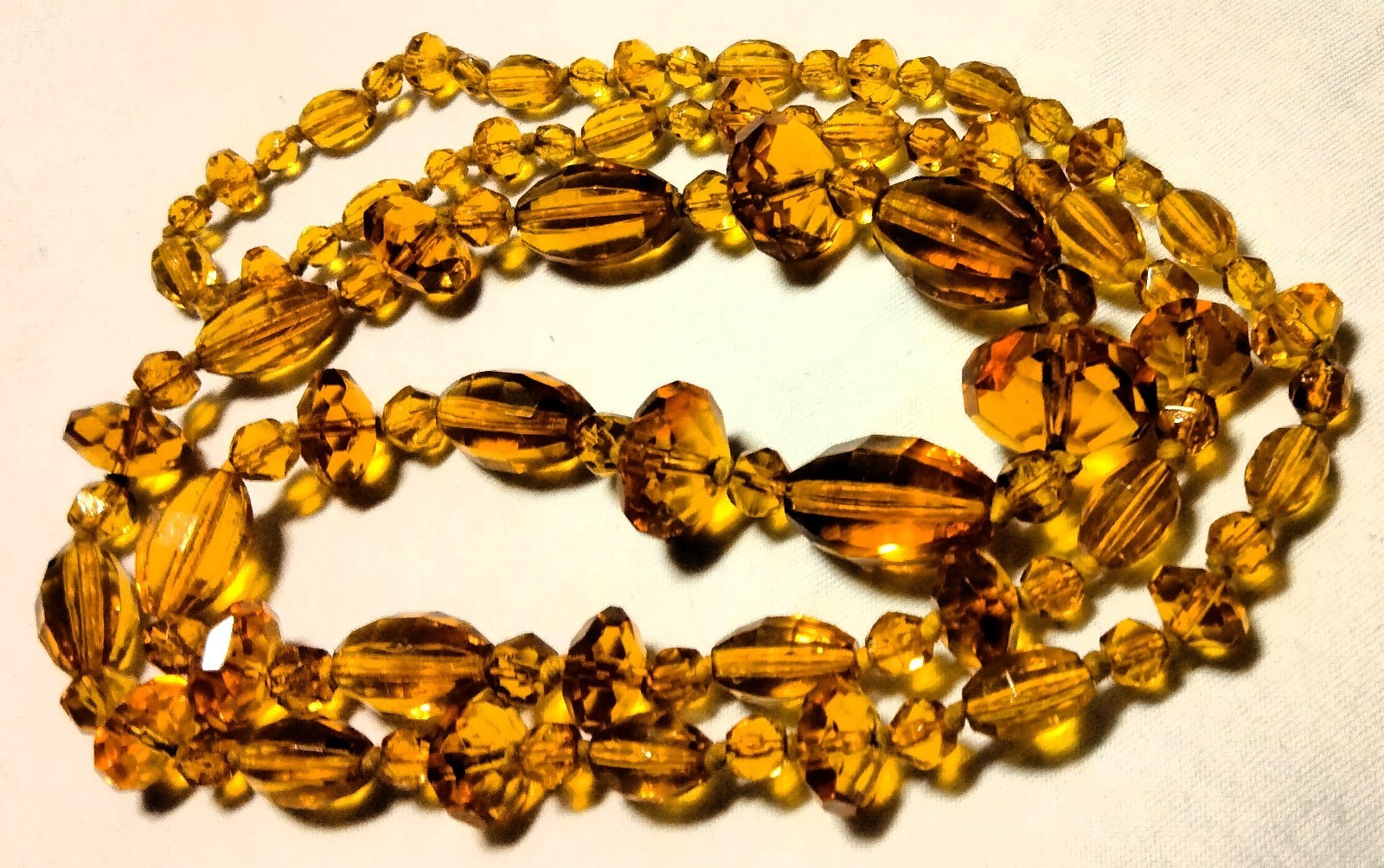 Antique Czech Art Deco Era Amber Faceted Glass Beads Beaded Necklace