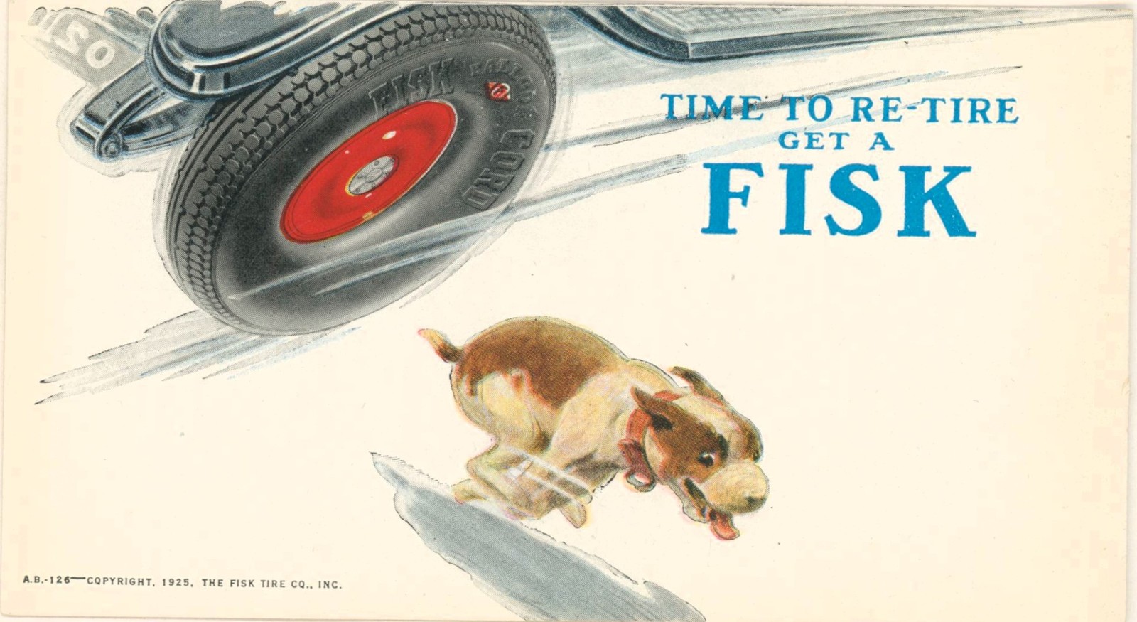 1925 Fisk Tire Company Advertising Blotter Puppy Time To Re-Tire Get A Fisk