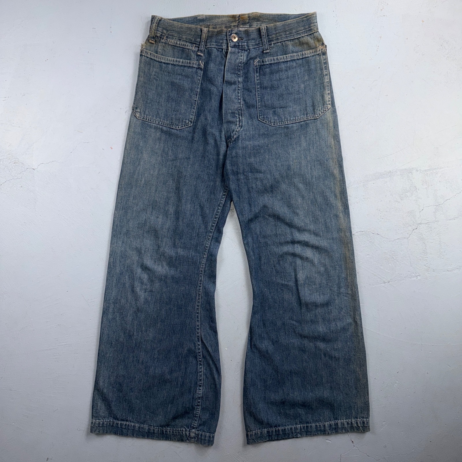 1940s WWII Navy Selvedge Denim Pants Seafarer Uniform Blue Jeans VTG 40s 30x28 1940s WWII Navy Selvedge Denim Pants Seafarer Uniform Blue Jeans VTG 40s 30x28