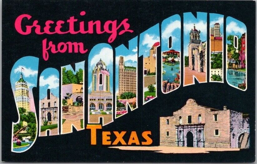 c1950s SAN ANTONIO, Texas Large Letter Postcard Alamo / Curteich CHROME Unused