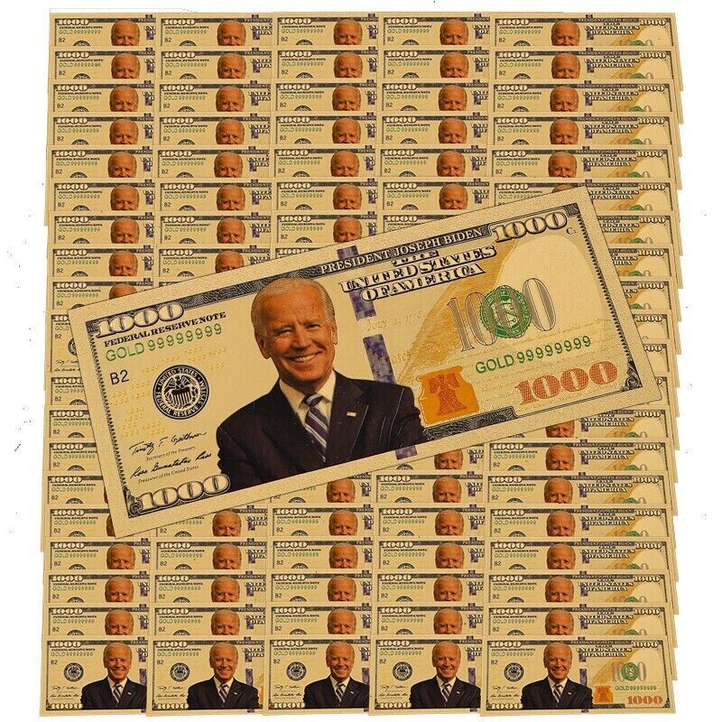 100 Pack 2024 President Joe Biden $1000 Gold Dollar Bills Funny Money Maga