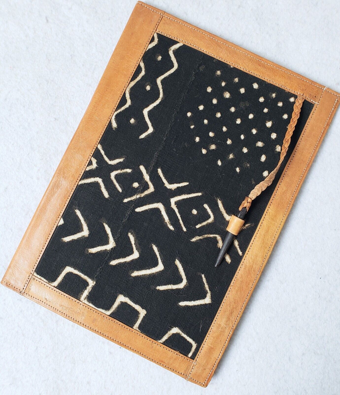 AUTHENTIC MALI AFRICAN MUD CLOTH BOGOLAN TEXTILE & LEATHER NOTEPAD W MAP