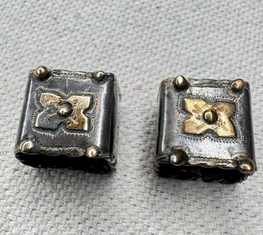 Sterling Silver 18K Gold Pair of Belt Keepers Western - 10mm Handmade 8.25g Sterling Silver 18K Gold Pair of Belt Keepers Western - 10mm Handmade 8.25g