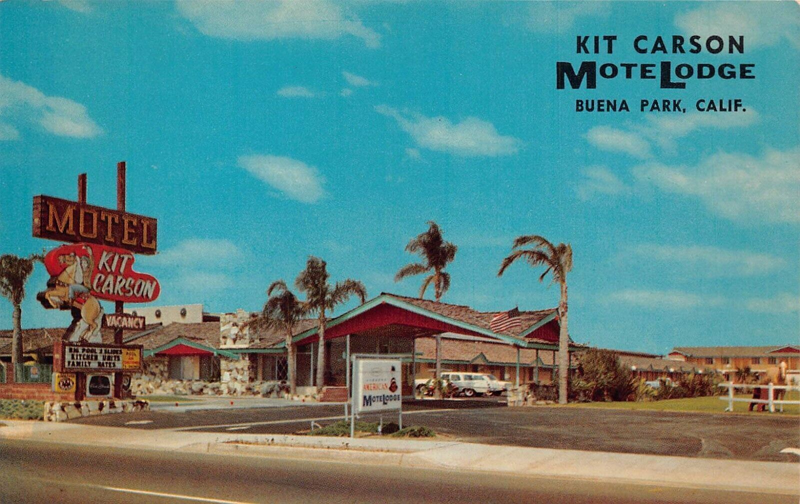 Buena Park CA California Kit Carson Motelodge Motel Hotel 1950s Vtg Postcard M8