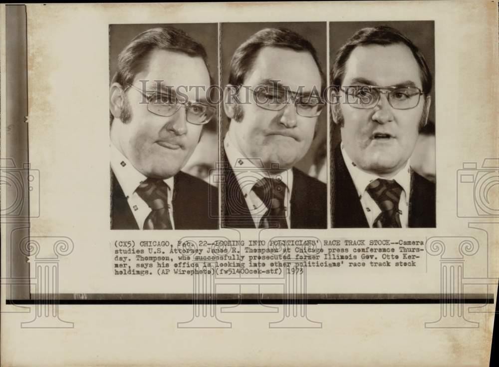 1973 Press Photo Camera studies of U.S. Attorney James R. Thompson in Chicago.