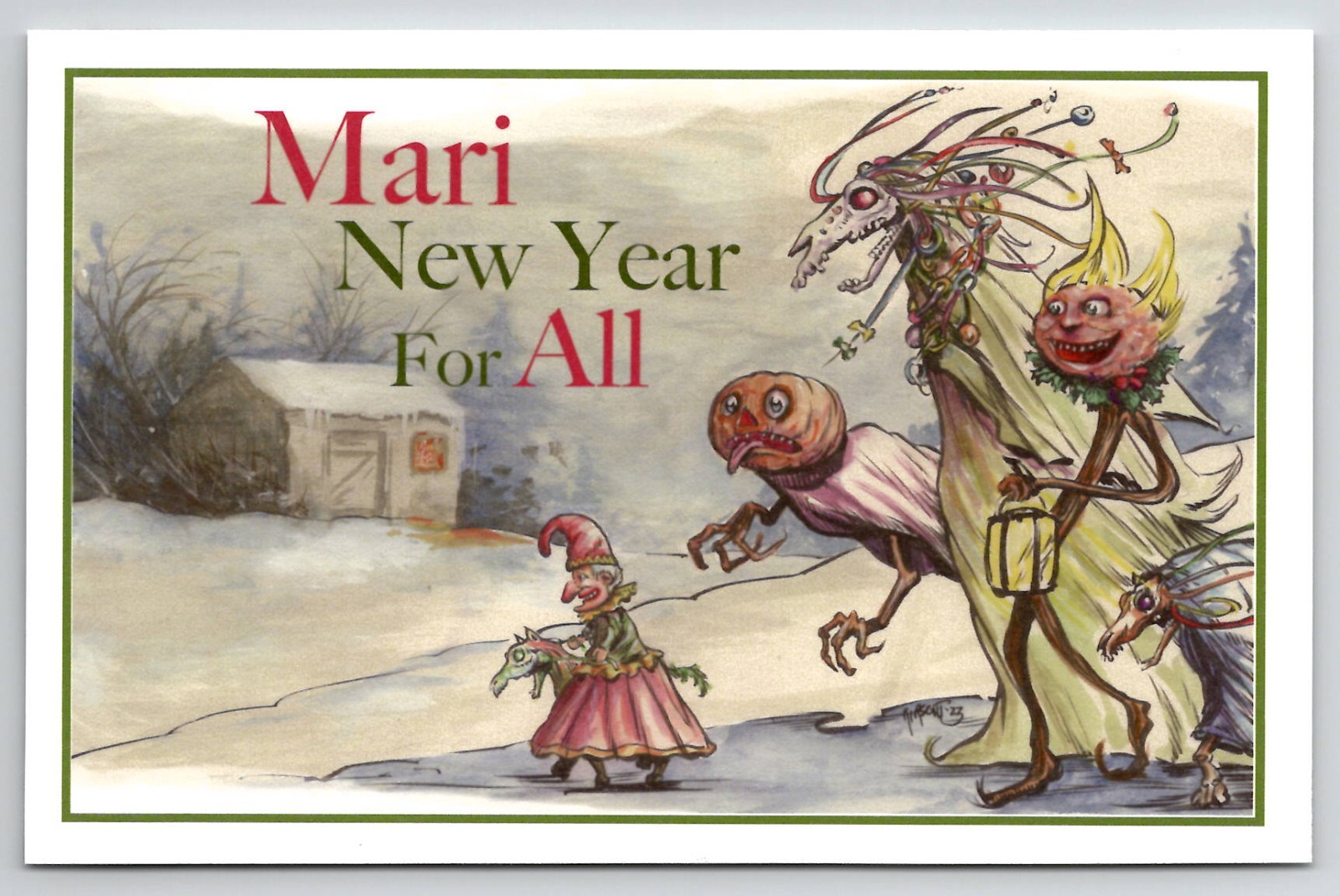Matthew Kirscht Mari Lwyd Horse Folk Lore Halloween Artist Sketch Postcard MK11 Matthew Kirscht Mari Lwyd Horse Folk Lore Halloween Artist Sketch Postcard MK11