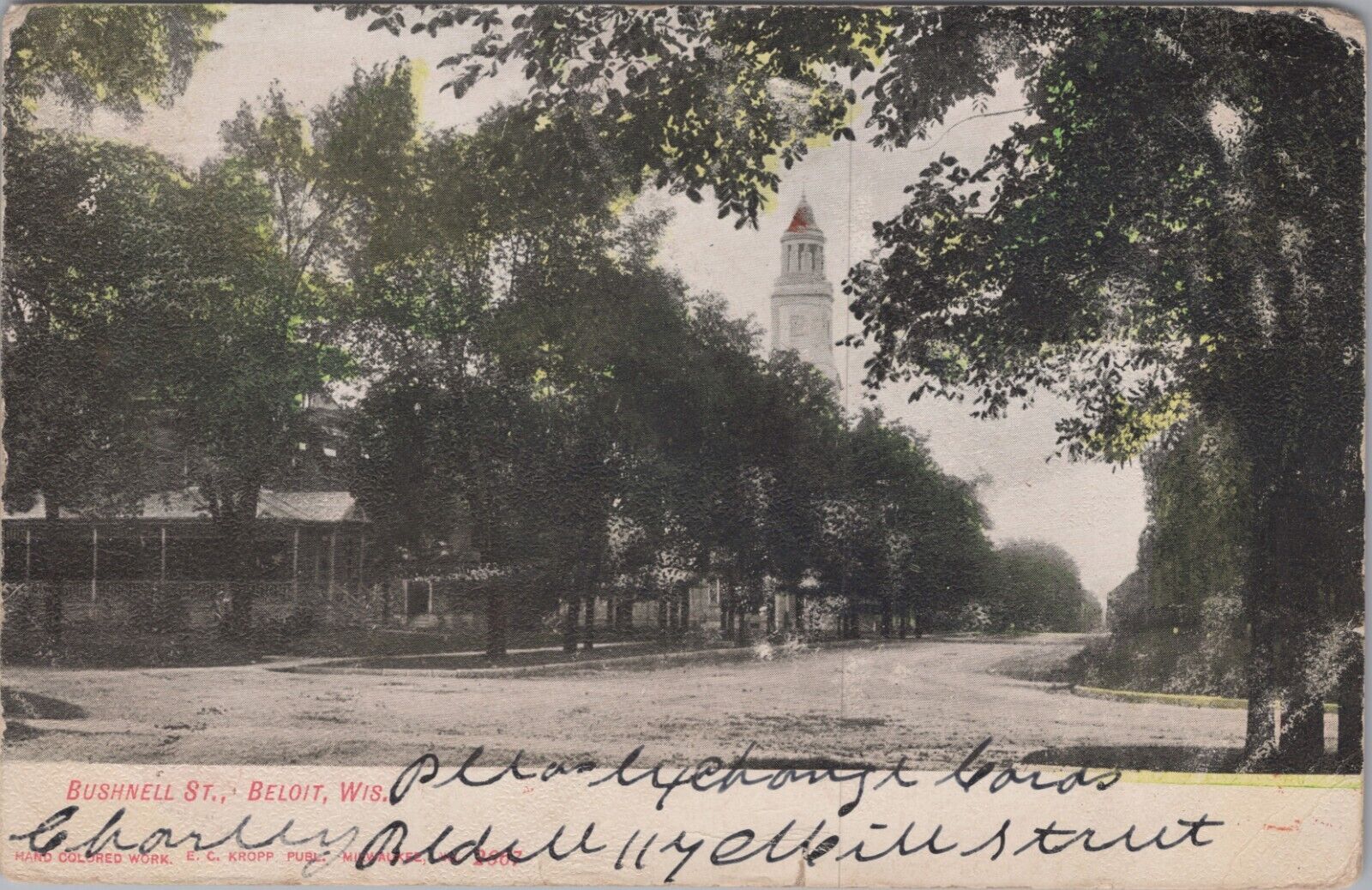 Bushnell Street, Beloit, Wisconsin WI 1907 Postcard UNP 7082b MR ALE